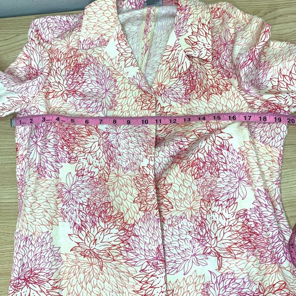 Sigrid Olsen 2 Piece Linen Blend Pantsuit Gold Red Button Up Size Medium 8 - Picture 12 of 16